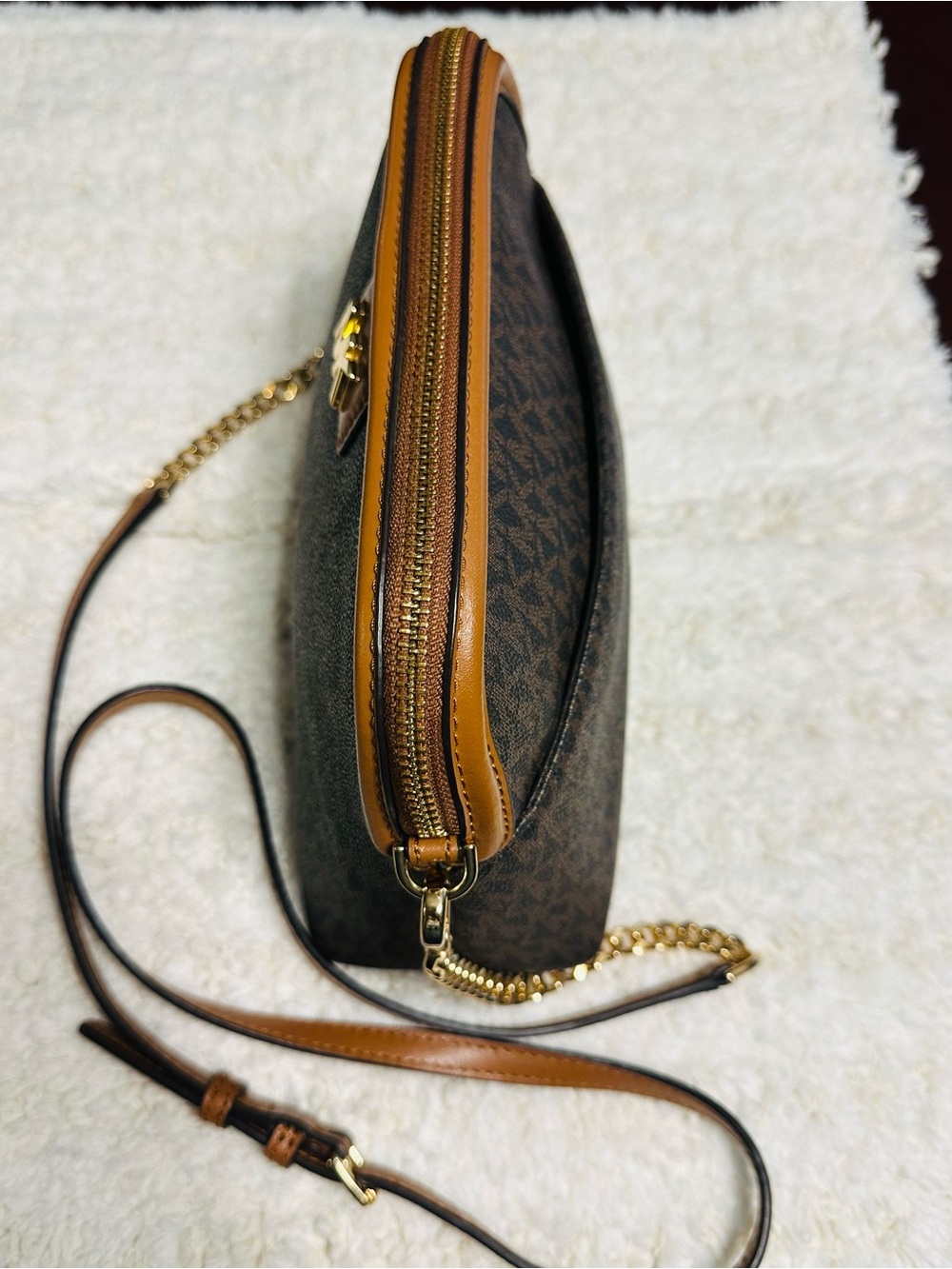 Michael Kors Brown Monogram Crossbody with Tan Trim - Picture 2 of 5